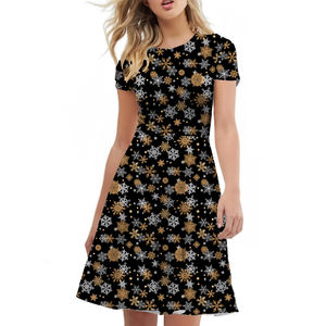 Neuankömmling A-Linie Kleid Vintage Weihnachten Schöne komplexe weiße und gelbe Schneeflocken Falling Snow Casual Dress Women - Product Image 1