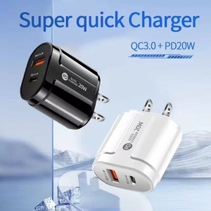 Adaptateur de chargeur mural double port USB-A+C Type-C 20W PD+QC3.0 avec sortie 9V/2A pour appareils électriques et appareil photo - Product Image 3