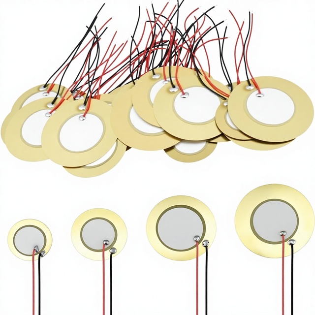 DCpiezo 56Pcs Piezo Disc Transducer 7 Sizes 12-50mm Contact Microphone Pickups Wires Brass Ceramic 8kHz for Acoustic Guitar Drum