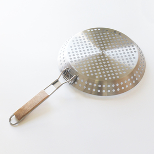 Thép không gỉ BBQ chảo với không dính nướng lỗ kim loại nướng chảo nướng chảo gấp tay cầm bằng gỗ - Product Image 2