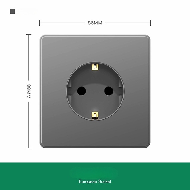 UK Standard Grey Double Pole Single Electrical Pc Panel Home Plugs Power Schuko Sockets Wall Power Charging Socket 220-250V