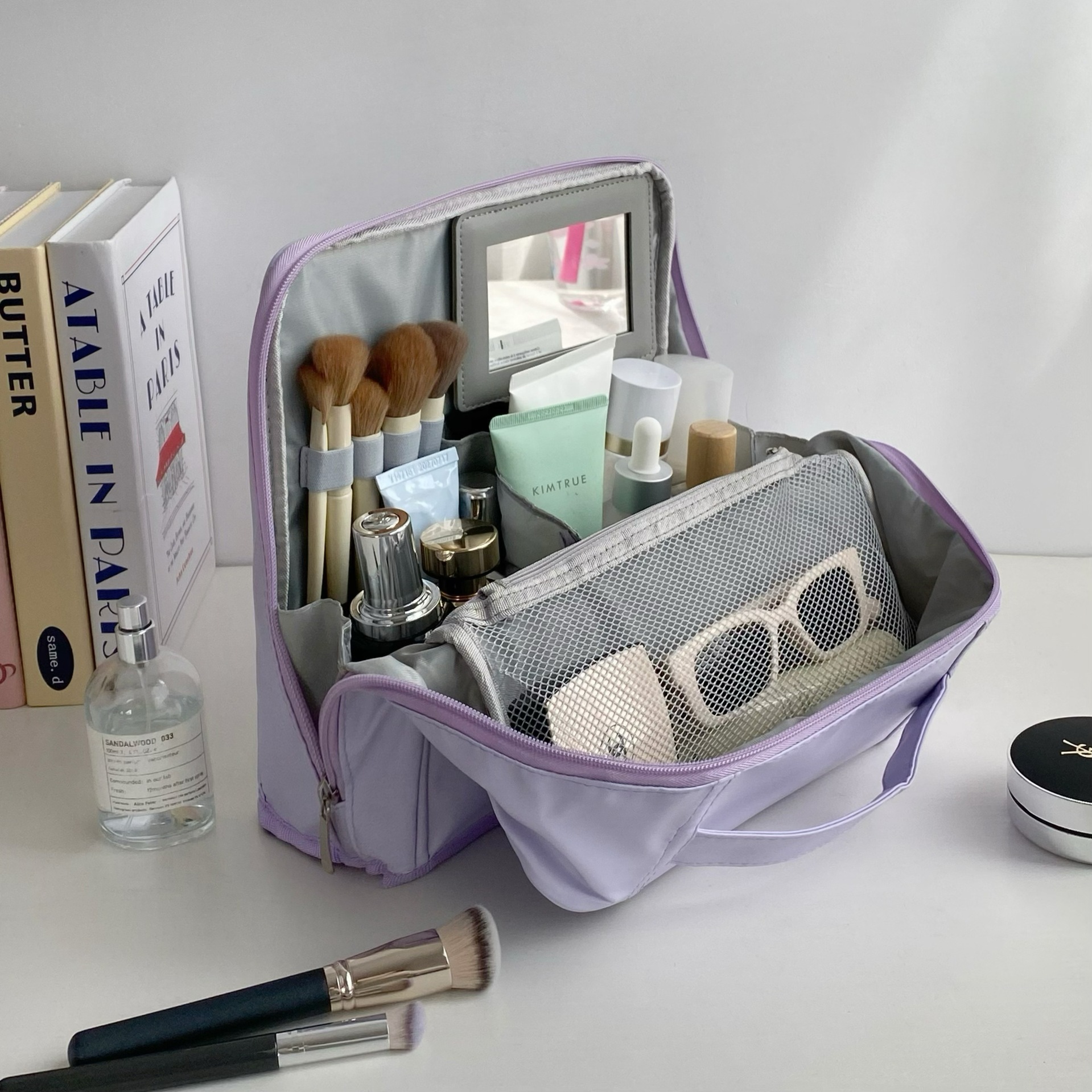 Trousse de toilette à miroir sur pied - Violet