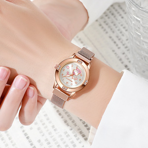 <strong>Rose</strong> <strong>Gold</strong> Diamond <strong>Set</strong> Women's <strong>Watch</strong> with Magnet Adsorption Band Milanis Quartz Digital Display Steel and PC Case Sanrioed - Product Image 4