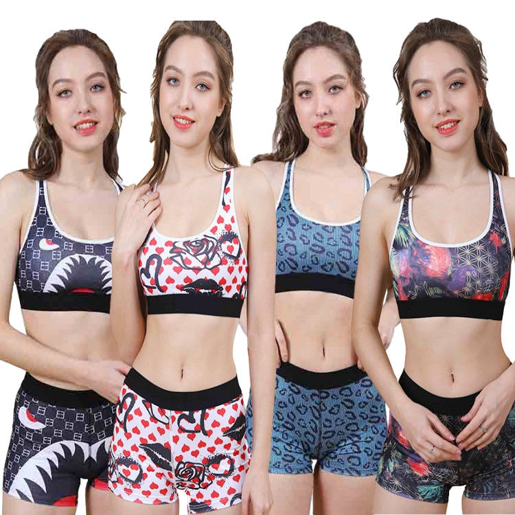 Custom women's sports bra and panties shorts underwear set Yoga set digital print sexy women's underwear