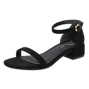 Cinturino alla caviglia fashion trend moderno spesso basso medio tacco alto suola in gomma <span class=keywords><strong>sandali</strong></span> neri per donna e donna estate 2022 - Product Image 1