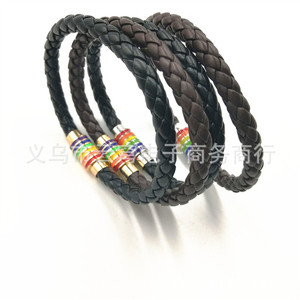 Leather Braided <b>Bracelet</b> 6Mm Single Layer Rainbow Magnetic Clasp Unisex Gift Jewelry Yiwu Origin - Product Image 1