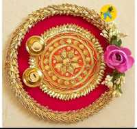 Assiette Traditionnelle en Bois de Qualité Supérieure pour Haldi Kumkum Roli, 8 Pouces, Idéale pour Mariages Jaipurios, Mehandi, Diwali, Rakshabandhan, Bhai Doj