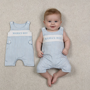 Combinaison nautique pour bébés garçons, bleue, sans manches, avec broderie de voilier et combinaison à bulles rayée - Product Image 2