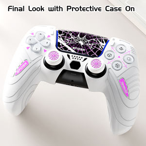 Étui de protection en silicone <span class=keywords><strong>rose</strong></span> souple pour manette <span class=keywords><strong>PS5</strong></span> antidérapant avec conception de poignée renforcée et logo imprimé à 2 Stickers-3D thématiques - Product Image 4