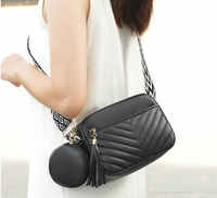 Ensemble de sacs bandoulière 2026 pour femme en cuir PU matelassé avec pompon, sangle tissée à motif chevron, pochette ronde et sac à bandoulière décontracté
