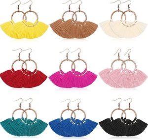 New Exquisite Stylish Women's Handmade Bohemian Hoop <b>Earrings</b> Tassel Design Multicolor 9 Pairs Combination - Product Image 6