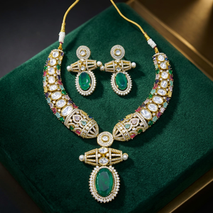 Women's Luxury Gold Plated <b>Fashion</b> <b>Necklace</b> and Earring Set with Oval Zircon Stones and Imitation Pearls Classic Wedding Jewelry - Product Image 1