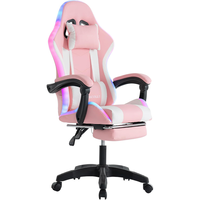 Chaise de bureau pivotante LED RGB mignonne et élégante rose et blanche, chaise de gaming RVB pour femmes, chaise de jeu rose ravissante avec lumières