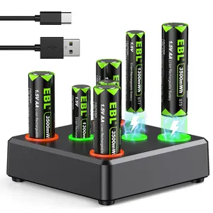 8 ranuras 5V 2A tipo C carga rápida 1,5 V iones de litio 1,2 V Nimh recargable AA cargador de batería Usb portátil con baterías