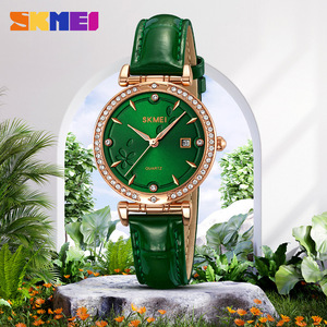 Skmei Women's Quartz Watch Green Leather Strap Analog <b>Date</b> Display Rose Gold Case 30M Waterproof - Product Image 2