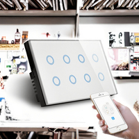 Interrupteur mural intelligent WiFi Smart Life EU, 1/2/3/4/5/6/7/8 gangs, commande tactile en verre, unipolaire, 240V