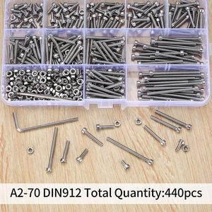 Juego de tornillos y tuercas M3, 440 piezas, tornillos de cabeza hexagonal moleteada Din912 A2 70, tuercas con llaves para uso estándar - Product Image 4