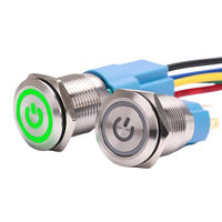 Interrupteur à bouton-poussoir en acier inoxydable avec symbole d'alimentation LED 16/19/22 mm avec connecteur de fil