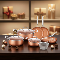 Ensemble de casseroles en aluminium antiadhésif, style tendance, résistant au four, avec poignée amovible et couvercle en verre et silicone