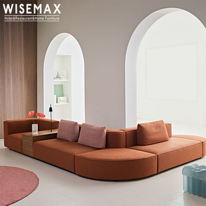 WISEMAX FURNITURE Canapé d'angle moderne pour hall d'hôtel, ensemble de 7 places en tissu velours marron, canapé en forme de S pour salon - Product Image 2