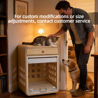 Armoire de rangement multifonctionnelle pour animaux de compagnie en bois naturel et plastique, niche pour chien, cage pour animaux de compagnie, boîte à motif solide thermolaquée, grande taille