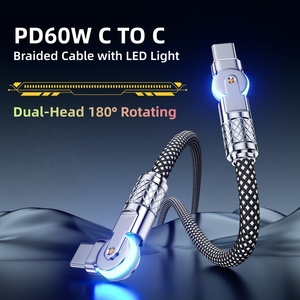 Câble de charge rapide USB-C avec rotation à 180 degré<span class=keywords><strong>s</strong></span>, PD60w, en alliage d'aluminium, câble de données tressé en cuivre pur, avec lumière LED de charge - Product Image 5