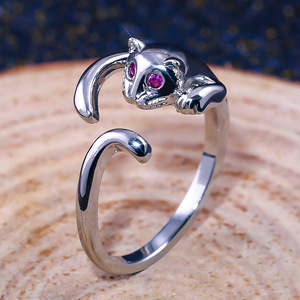 Anello Aperto a Forma di Gattino per Ragazze, Regolabile, Stile Street, Accessorio Gioiello per Outfit Quotidiani - Product Image 1