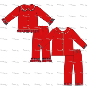 Pyjamas de Noël Ensemble de famille Pyjamas pour enfants personnalisés Ensemble de pyjamas pour enfants en <span class=keywords><strong>tartan</strong></span> de coton rouge - Product Image 3