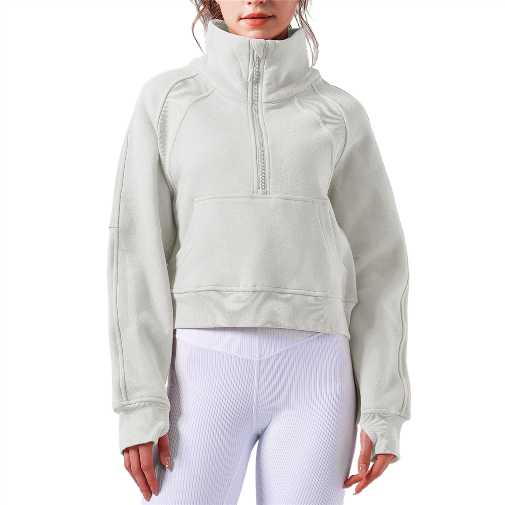 Autumn and Winter Half Zipper Stand Collar Yoga Clothes with Pockets Women's Sports Sweatshirt Loose Casual Tops Women