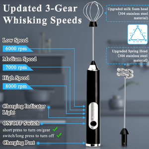 Mousseur à lait portatif pour café, mixeur de boissons rechargeable avec 3 vitesses, fouet électrique, mousseur à café - Product Image 4
