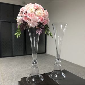 Perlengkapan dekorasi pernikahan diskon besar vas bunga meja tinggi penyangga vas bunga kristal kaca - Product Image 2