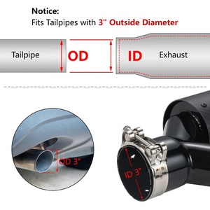 2.5 "Entrée 4" Sortie 9 "Longueur totale Finition enduite de poudre noire Embouts d'échappement universels en acier inoxydable - Product Image 4