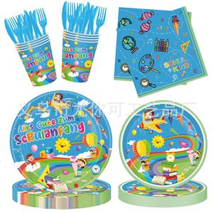 Assiettes en papier jetables à thème de dessins animés pour la rentrée scolaire, pour fêtes et anniversaires d'enfants, fournitures pour fêtes d'enfants 24lckxj005 - Product Image 3