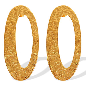 Geometric Oval Stud Earrings 18K Gold Plated <b>Titanium</b> Steel Everyday Wear Unisex - Product Image 5