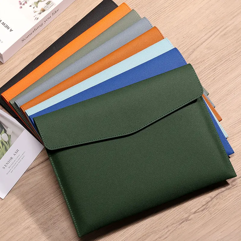 2024 A4 PU Leather Document Bag Portfolio Envelope Folder Case Waterproof File Package