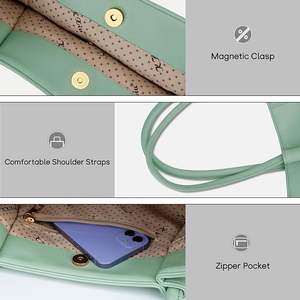 Sac fourre-tout à bandoulière personnalisable en cuir PU, grande capacité, étanche, avec fermeture éclair, pour femme, végétalien, tendance et écologique - Product Image 4