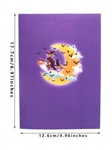 Carte de vœux en papier gaufré 3D de haute qualité, <span class=keywords><strong>illustration</strong></span> fantastique, sorcière à balai, croissant de lune, chat noir, fantôme, Halloween - Product Image 5