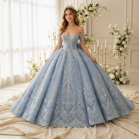 Robe de Quinceañera bleue, robe de bal, fournisseurs, grande taille, robe de mariée séquentielle, décorations en cristal, dos en dentelle, vêtements de fête pour femmes