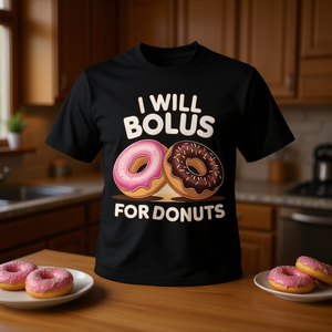 Camiseta con diseño de donuts para adultos, unisex, de manga corta, cuello redondo, impresión digital, I Will Bolus For Donuts - Product Image 3