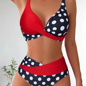 SZ454 Europe America Cross-Border New Arrival In-Stock Swimsuit Women's Sexy <strong>Revealing</strong> Back Polka-Dot Cross-Tie Thong <strong>Bikini</strong> - Product Image 4