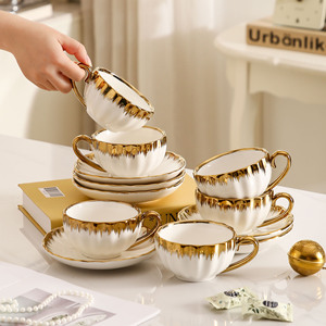 Juego de Tazas de Café Europeas de Lujo, Chapadas en Oro, 250 ml, Juego de 6 Tazas y Platos de Cerámica para Té de la Tarde - Product Image 5