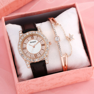 Montre de luxe sertie de diamants pour femmes, bracelet en cuir blanc, aiguilles, montre à quartz pour femmes, montre <span class=keywords><strong>femme</strong></span>, bracelet cadeau - Product Image 2