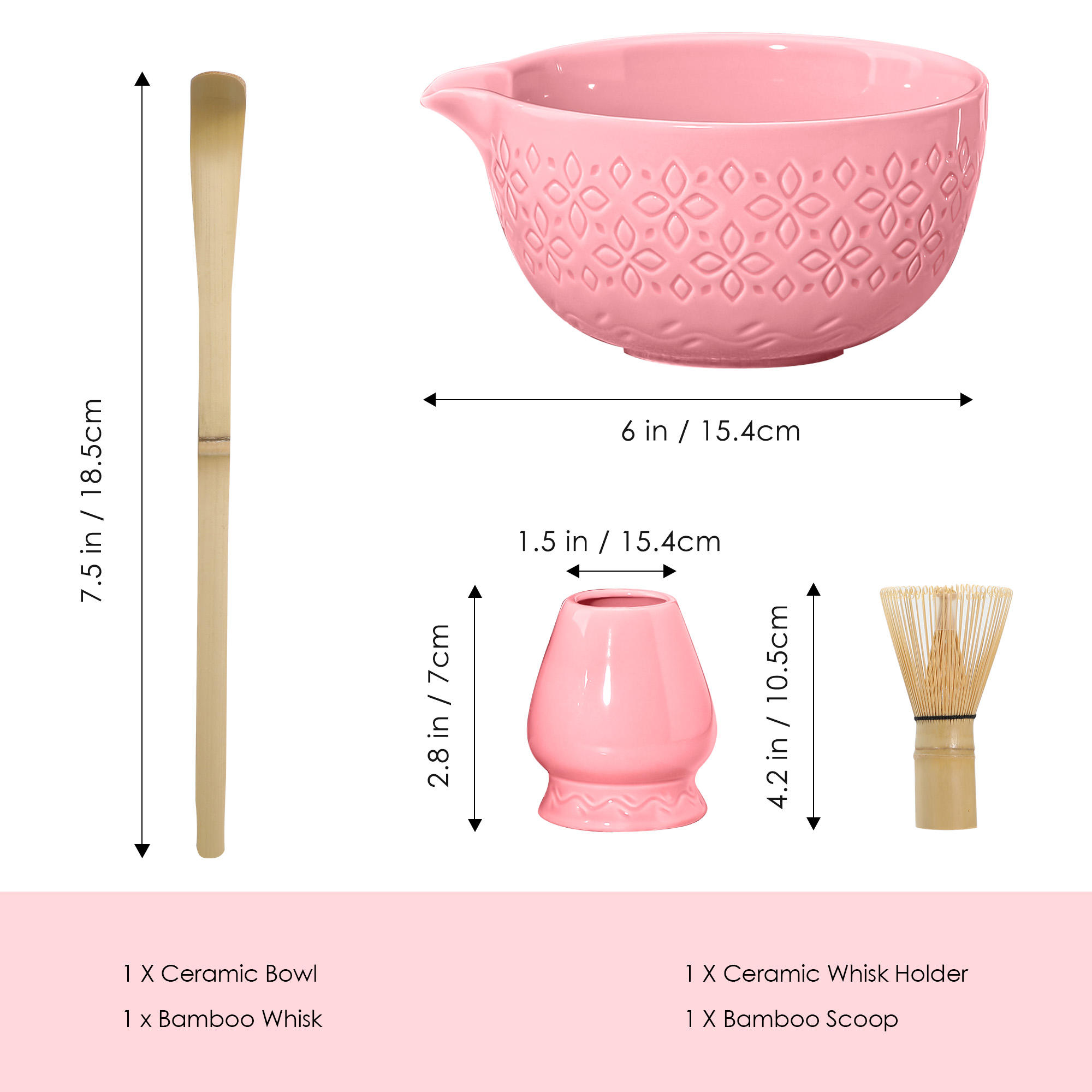 Matcha set(4pcs)-Flower01-Pink