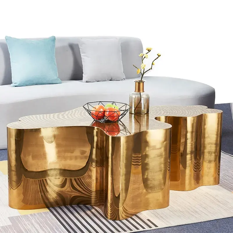 ホット販売不規則な木の幹の形のコーヒーテーブルゴールドステンレス鋼センターテーブル軽くて豪華なスタイルのティーテーブル
