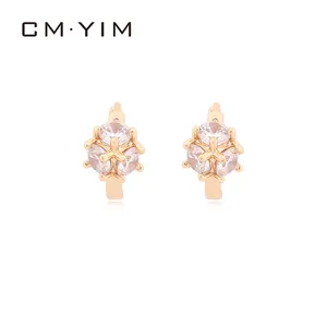 CM YIM Jewelry Fashion simple 2021 new 18K gold plated white zircon women's spherical Earrings exquisite jewelry accessories