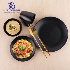 Bán Buôn Matte Hoàn Thành Khách Sạn Phục Vụ Bộ Đồ Ăn Màu Đen Tráng Men 16 Cái Sang Trọng Gốm Bộ Đồ Ăn Đặt Đồ Đá Dinner <span class=keywords><strong>Set</strong></span> - Product Image 1