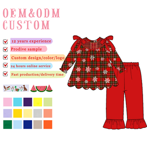 Tùy Chỉnh Phong Cách Phổ Biến Cô Gái Quần Áo Mùa Đông Mô Hình Giáng Sinh Smocked Trẻ Em Của Quần Áo Sò Hai Mảnh Thiết Lập Cho Các Cô Gái - Product Image 2