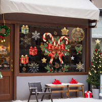 Nouveaux autocollants de Noël pour fenêtres, motifs canne à sucre, nœud, flocon de neige, étoile, en PVC réutilisable et amovible, pour portes vitrées, décorations de Noël et de fêtes