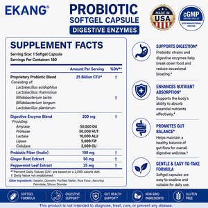 Cápsulas de Gel Suave con Probióticos y Antioxidantes para la Salud Digestiva en Adultos, 180 Unidades, Fabricadas en Fábrica con Certificación CGMP de EE. UU., con Enzimas Digestivas - Product Image 2