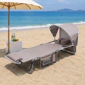 Chaise longue pliante moderne <span class=keywords><strong>avec</strong></span> parasol, mobilier d'extérieur lavable pour la lecture sur la plage, le bronzage, l'utilisation dans la cour et le parc - Product Image 5